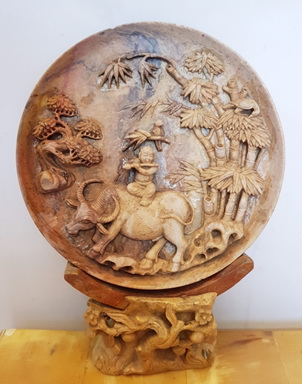 Products Story: Artwork Decorative plate with buffalo and bamboo herd of stone
