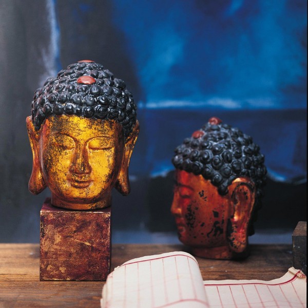 BUDDHA HEAD MADE ​​OF WOOD COPPER / BLACK